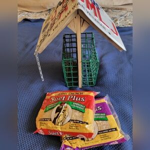 HAND CRAFTED bird feeder  license plate roof and 2 suet plus included